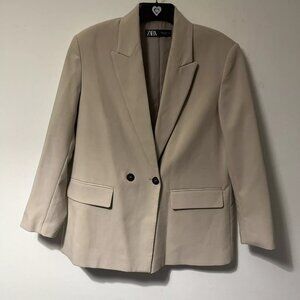 Zara Coat Womens Medium Beige Blazer Buttons